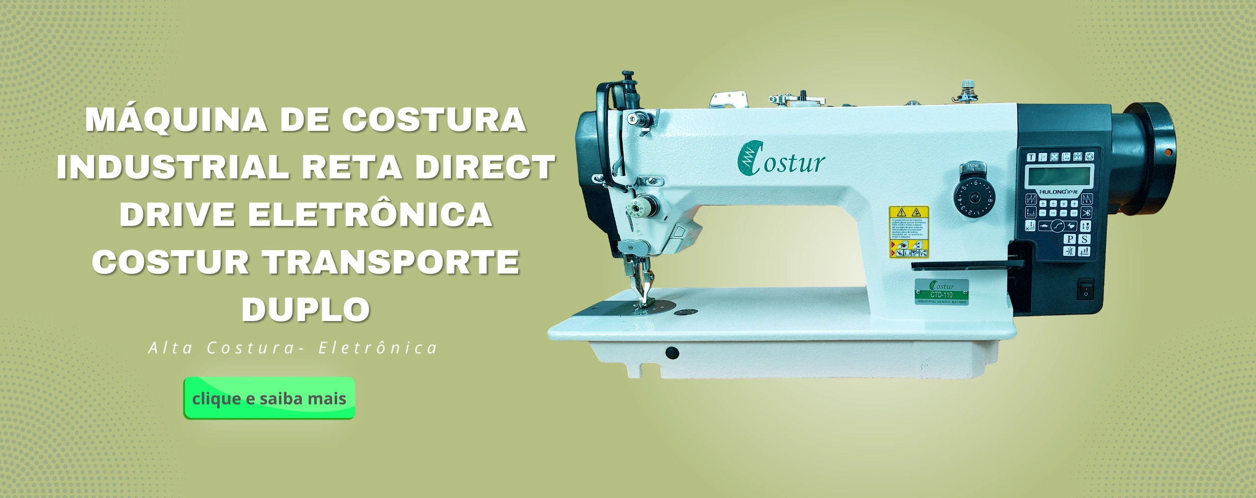 MÁQUINA DE COSTURA INDUSTRIAL RETA DIRECT DRIVE COSTUR TRANSPORTE DUPLO, LAÇADEIRA GRANDE, CORTE AUTOMÁTICO DE LINHA E LEVANTADOR DE CALCADOR COMPLETA CTD